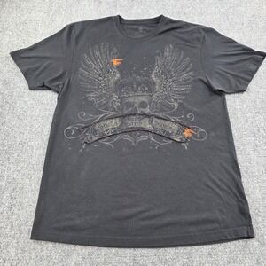 Aces and Eights‎ Mens Black Graphic Shirt Skull Wings Crown Sticks and Stones 2X
